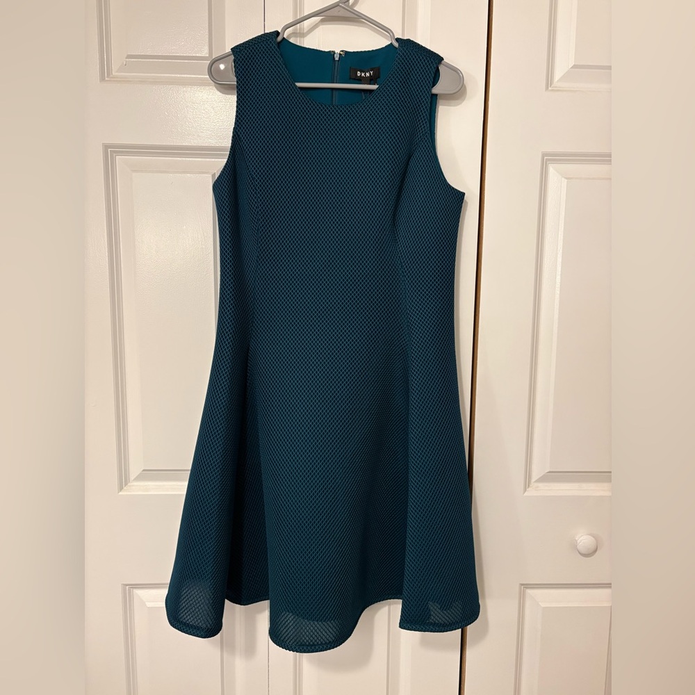DKNY Scuba Pleated Dress. Green. Size 12.
